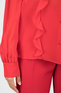 Ярко-красная шелковая блуза с рюшами Blumarine