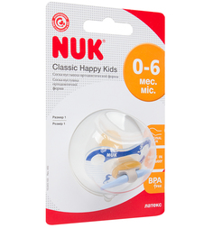 Пустышка Nuk Happy Kids антиколиковая латекс, 0-6 мес