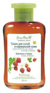 Тоник Green Mama для сухой и нормальной кож Земляника и Череда, 300 мл