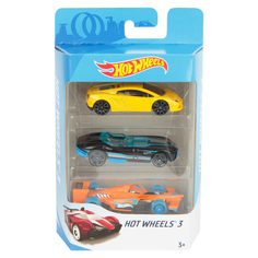 Машинка Hot Wheels Желтая с черными колесами/черно-голубая/оранжево-голубая, 7 см