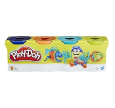 Набор для лепки из пластилина Play-Doh 4 банки синий оранжевый зеленый желтый