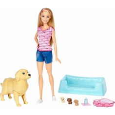 Игровой набор Barbie Кукла и собака с новорожденными щенками Брюнетка 29 см