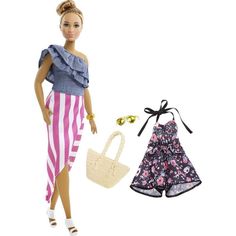 Кукла Barbie Игра с модой Блондинка в юбке в бело-розовую полоску