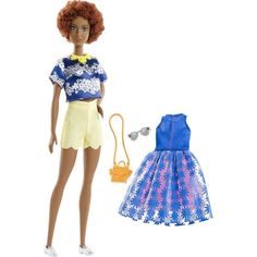 Кукла Barbie Игра с модой С кудрявыми волосами в синем платье