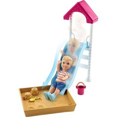 Игровой набор Barbie Игра с малышом горка и мальчик-блондин 10.5 см