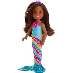 Кукла Barbie Челси Фея-русалка Брюнетка, голубой топ, розовая юбка 15 см