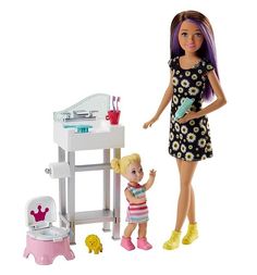 Игровой набор Barbie Няня шатенка, платье с ромашками 26 см