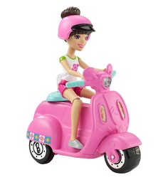 Игровой набор Barbie В движении Брюнетка в бело-зеленом топе и мотоцикл 11 см