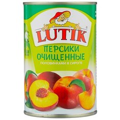 Консервированные персики Lutik очищенные половинкам в сиропе, жестяная банка 425 мл Лютик