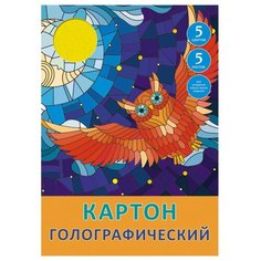 Цветной картон голографический Сова и луна Канц-Эксмо, 20x28 см, 5 л., 5 цв.