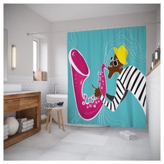 Штора для ванной JoyArty Креативный саксофонист 180x200 бирюзовый/розовый