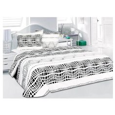 Постельное белье семейное ТЕТ-А-ТЕТ Никс, сатин белый/черный