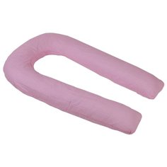 Подушка Body Pillow для беременных U холлофайбер, с наволочкой из хлопка розовый в белый горох