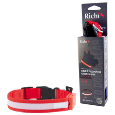 Ошейник Richi Led лента, нейлоновый M, USB 37-40 см красный
