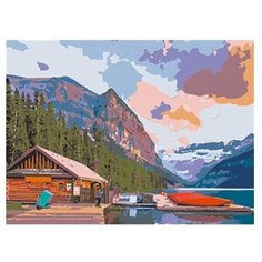 Рыжий кот Картина по номерам "Дом у горной реки" 30x40 см (PP011)