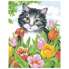 Color Kit Картина по номерам "Кошечка в тюльпанах" 30х40 см (CE109)