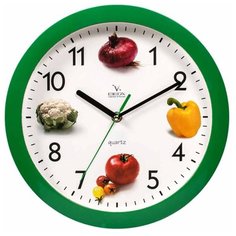 Часы настенные кварцевые Вега Четыре овоща зеленый/белый Vega
