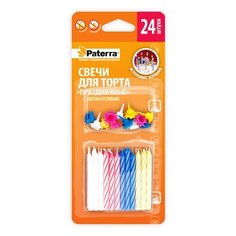Paterra Свечи для торта Праздничные с держателями (24 шт.) голубой/желтый/розовый/белый