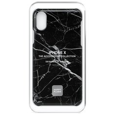Чехол Happy Plugs 9162 + защитная пленка для Apple iPhone X/Xs Black Marble