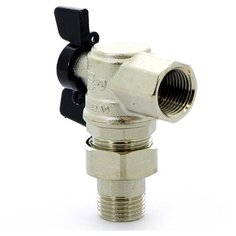 Кран шаровый угловой Bugatti Oregon 05940001 муфтовый (ВР/НР), латунь, с накидной гайкой Ду 15 (1/2")