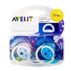 Пустышка силиконовая анатомическая Philips AVENT Ночные SCF176/18 0-6 м (2 шт) синий/белый