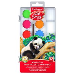 ErichKrause Акварельные краски ArtBerry 12 цветов с УФ защитой яркости, с кистью и палитрой (41726)