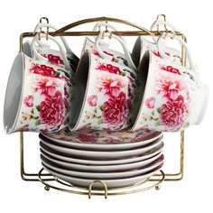 Чайный сервиз Rosario Букет пионов на металлической подставке Ф5-020К/12 белый/красный