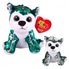 Мягкая игрушка ABtoys Собака с пайетками серо-зеленая 15 см