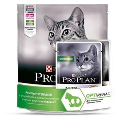 Корм для стерилизованных кошек Purina Pro Plan Sterilised (+ 2 пауча по 85 г в ассортименте в подарок) с индейкой 400 г