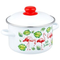 Кастрюля Appetite Танец фламинго 3 л, белый/зеленый/розовый
