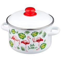 Кастрюля Appetite Танец фламинго 4 л, белый/зеленый/розовый