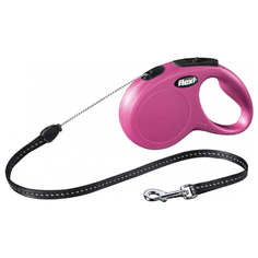 Поводок-рулетка для собак Flexi New Classic S тросовый розовый 5 м