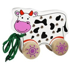 Каталка-игрушка Alatoys Корова (ШКР01) белый/черный/фиолетовый