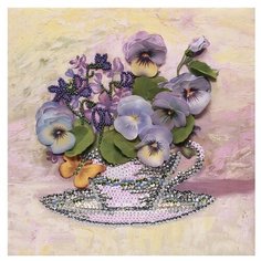 Волшебная Мастерская Мозаика из пайеток на холсте "Анютины глазки" МХ-11