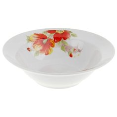Дулёвский фарфор Миска круглая Альпийские цветы красные 500 мл белый
