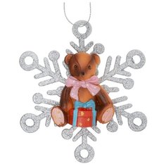Елочная игрушка Magic Time Мишка в снежинке (75626) серебристый/коричневый/красный