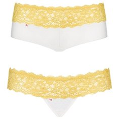Obsessive Набор трусов Lacea shorties & thong с ажурным поясом, 2 шт., размер S-M, белый/желтый