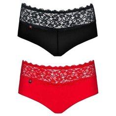 Obsessive Набор трусов Lacea с ажурным поясом, 2 шт., размер L-XL, черный/красный