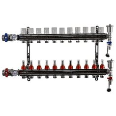 Коллекторная группа Tim (KA011) 1", 11 вых., расходомер, воздухоотводчик, сливной кран, термометр