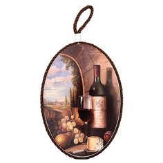 Подставка под горячее Elan gallery "Виноград и вино" 19*13*1 см., овальная, коричневый шнурок