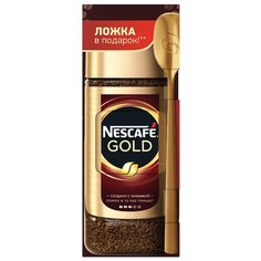 Кофе растворимый Nescafe Gold с молотым кофе подарочный набор с ложкой, 95 г