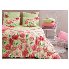 Постельное белье 2-спальное Хлопковый Край Цветочные сны Маки 50 x 70 бязь зеленый/красный