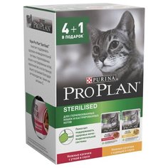 Корм для стерилизованных кошек Purina Pro Plan Nutrisavour с курицей, с уткой 5шт. х 85 г (кусочки в соусе)