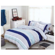 Постельное белье 2-спальное Sulyan Оксфорд сатин серый / синий