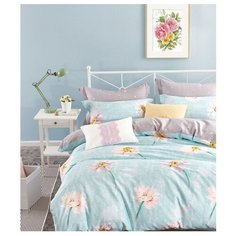 Постельное белье 1.5-спальное Sulyan Летнее утро сатин серый / голубой