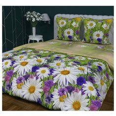 Постельное белье 2-спальное с евро простыней Текстильная лавка Летнее настроение 70 x 70 бязь зеленый / белый