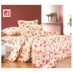 Постельное белье 2-спальное СайлиД A-107, поплин бежевый/розовый