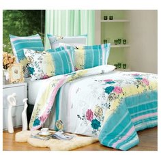 Постельное белье 1.5-спальное СайлиД A-149, поплин голубой/белый