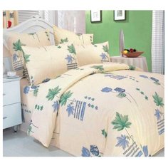 Постельное белье 1.5-спальное СайлиД A-1, поплин бежевый/голубой