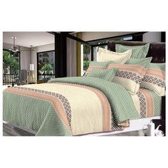 Постельное белье 2-спальное с евро простыней Toontex Мятный мусс бязь бежевый/зеленый